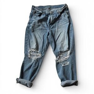 AE American Eagle Distressed Strigid Blue Mom Cropped Jeans
